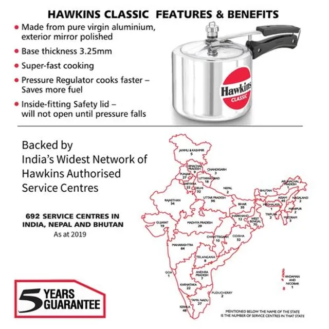 Hawkins Classic Aluminium Inner Lid Pressure Cooker - Bakelite Handle, Silver, CL3T, 3 l-4.webp